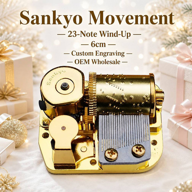 Sankyo 23 Note Wind-Up Music Box Movement Gold Plated DIY Craft Replacement Mechanism Keys Screws Musical Mechanical Gears Parts