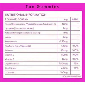 Gomitas Veganas para Bronceado con Protección Solar/UV, Betacaroteno, Astaxantina, Suplemento de Belleza para Bronceado - Product Image 4