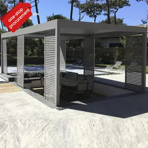 Taman luar ruangan Aluminium Pergola tahan air motorized gazebo Louver sistem atap kit