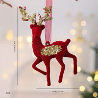 Meilleures ventes : Pendentif de Noël décoratif pour sapin, motif cerf avec nœud en guirlande floqué rouge bordeaux, pièce à suspendre pour célébrations festives