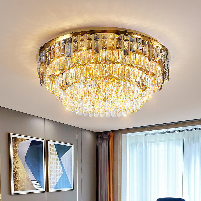 Luxury K9 Crystal LED Ceiling Lamp for Home and Hotel Wedding Round Rectangle Light for Dining Room and Living Room