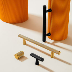 Knurled Brass Cabinet Pulls Modern <strong>Matte</strong> <strong>Black</strong> &amp; Gold Drawer Handles for Wardrobe Cupboard Kitchen Cabinet <strong>Door</strong> - Product Image 1