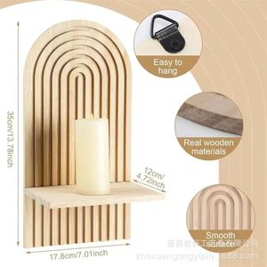 Wooden Wall Mounted <b>Candle</b> <b>Holder</b> 35cm Geometric Design For Home Decor - Product Image 1