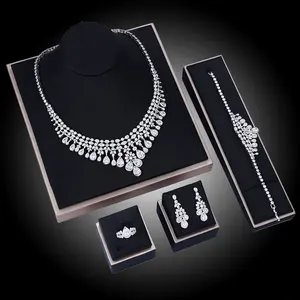 Роскошные AAA циркон браслеты с подвесками кулон ожерелье серьги-подвески в форме кольца Комплекты Мода нигерийский Свадебный комплект ювелирных изделий Дубай Свадебные украшения