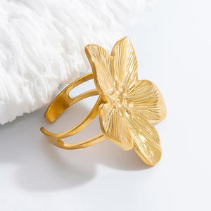 Stainless Steel Flower Jewelry <b>Set</b> For Women Gold Tone Ring Earrings <b>Bracelet</b> Fashion Accessory - Product Image 2