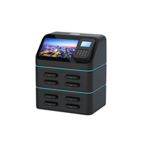 Station de location de batteries externes haute capacité à charge rapide (4 à 12 emplacements) avec écran publicitaire et terminal de point de vente pour microphone, ordinateur portable et téléphone portable