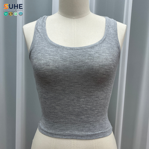 SUHE 91 Modal 9 Spandex Débardeur gris en tricot pour femme, col rond, coupe ajustée, style minimaliste, couleur unie, tissu respirant - Product Image 3