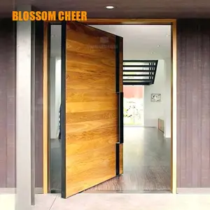 Pintu masuk kayu aluminium kayu eksterior logam Pivot pintu atas mode depan keamanan pintu Modern dekorasi pintu putar