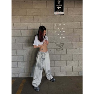 Pantalon de jogging unisexe personnalisé, style vintage, imprimé léopard, coupe ample, jambe large, devant plissé, poids moyen, streetwear grunge Y2K - Product Image 2