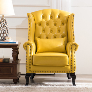 Voor Amerikaanse Leren <span class=keywords><strong>Wingback</strong></span> Stoel Hoge Rugleuning Enkele Bank Voor Kleine Woonkamer Balkon Lounge Hotel Traditioneel Echt Leer - Product Image 2