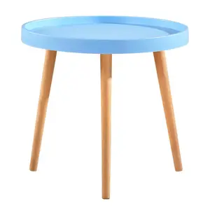 저렴한 다채로운 현대 우아한 작은 라운드 사이드 코너 테이블 Pp 탑 벤치 나무 다리 차 커피 테이블