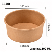 Bol jetable en papier kraft de 1100 ml, imperméable, résistant à l'huile, rond, pour emporter, conteneur alimentaire écologique pour salade, soupe, restauration