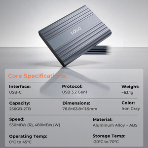 New Portable External SSD 550MB/s Read 480MB/s Write USB 3.2 Gen1 Type C SATA3.0 256GB-<b>2TB</b> Alloy+ABS for Laptop PC High-Speed Pe - Product Image 4