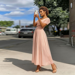 Robe trapèze sans manches cintrée à la taille pour femme, robe de soirée - Product Image 3