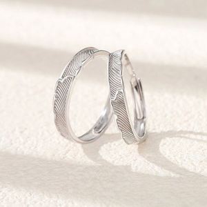 Anillos De Pareja <b>Silver</b> Plated Plain Pattern Texture Open Couple <b>Ring</b> Wedding <b>Ring</b> <b>Adjustable</b> Open Wedding Couple <b>Ring</b> - Product Image 1
