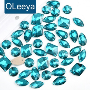 OLeeya Zircon bleu 5A, Strass à coudre en cristal à dos plat, forme goutte Rivoli, pour accessoires de justaucorps de gymnastique - Product Image 1