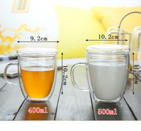 Tasse à café en verre à double paroi au design classique et élégant avec poignée, en verre borosilicate