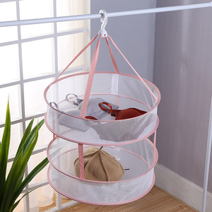 Clothing Organizer Double Layer Folding Drying Net Round Hook Type Foldable Drying <b>Basket</b> For Clothes Storage - Product Image 1