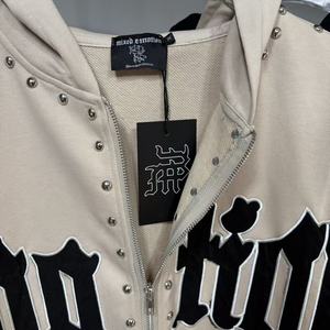 Chaqueta con cremallera de alta calidad, 100% algodón grueso, con estampado vintage de estilo urbano 'Mixed Emotions' y rotos, para hombre, tipo sudadera con capucha. - Product Image 3