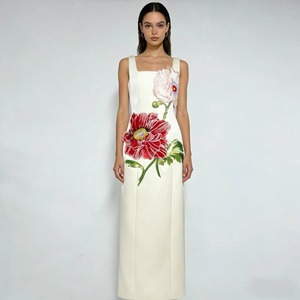 Robe Bohème Femme Sans Manches à Col Carré Brodé Imprimé Floral Superposé Style Western – Vente en Gros - Product Image 2