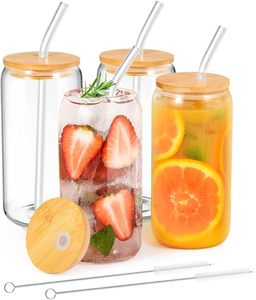 Gobelet en verre de 18,6 oz avec couvercle et paille, transparent, pour bubble tea, canette de bière en verre, gobelets à lait et mocha, lot de 1/2/4, tasse de petit-déjeuner, vaisselle - Product Image 1