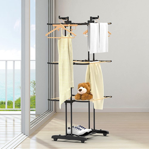 Vente chaude Porte-vêtements en métal mobile à 3 niveaux Sèche-linge debout pliable multifonctionnel pour le linge intérieur extérieur - Product Image 5