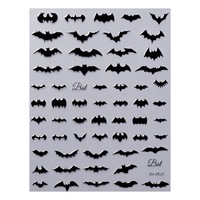 Autocollants d'ongles gothiques d'Halloween, nouvelle technologie, brillants, à base d'huile, en relief, couleur unie, style Instagram, araignée noire, chauve-souris
