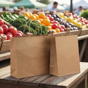 Sac en papier de supermarché personnalisé, style classique, résistant à la graisse, 120 g/m², avec poignée torsadée, recyclable, estampage à chaud CMYK/Pantone, vente en gros - Product Image 1