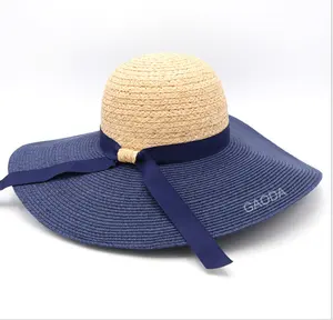 C צבע מעורב סומבררו כובע קש חוף נשים כובעי שמלת שוליים רחבים קיץ