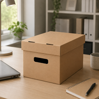 Caja de Almacenamiento de Papel Kraft Resistente con Tapa y Asa, Caja de Archivo de Cartón Corrugado, Organizador de Documentos, Caja para Cómics y Discos