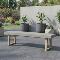 Banc de patio extérieur moderne en béton avec pieds en bois, durable, résistant à l'eau, design écologique, pour hôpital, école, parc, 4 places