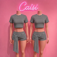 Ensembles de shorts rayés pour femmes, vêtements d'été, hauts courts et shorts tendance, ensemble assorti 2 pièces, vêtements pour femmes