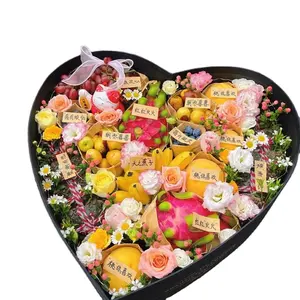 크리 에이 티브 라운드 딸기 두리안 포장 상자 간장 잉크 하트 모양의 과일 선물 상자가있는 어머니의 날 선물 꽃 선물 상자