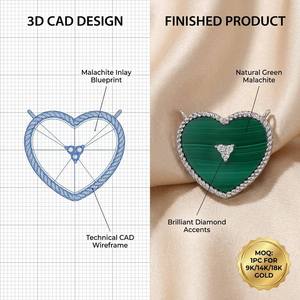Sofisticado Colgante de Corazón de Oro Sólido de 9K/14K/18K con Acento de Malaquita Verde para Joyería Romántica de Boda - Product Image 1