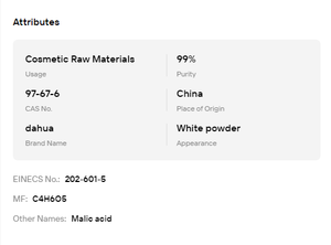 Acide DL-malique à 99% de pureté, CAS 97-67-6, qualité alimentaire, acidifiant soluble dans l'eau pour les boissons, les aliments et les cosmétiques - Product Image 6
