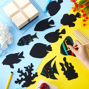Kit de papier à gratter pour peinture magique arc-en-ciel, bricolage, cartes à gratter de poissons tropicaux pour enfants - Product Image 2