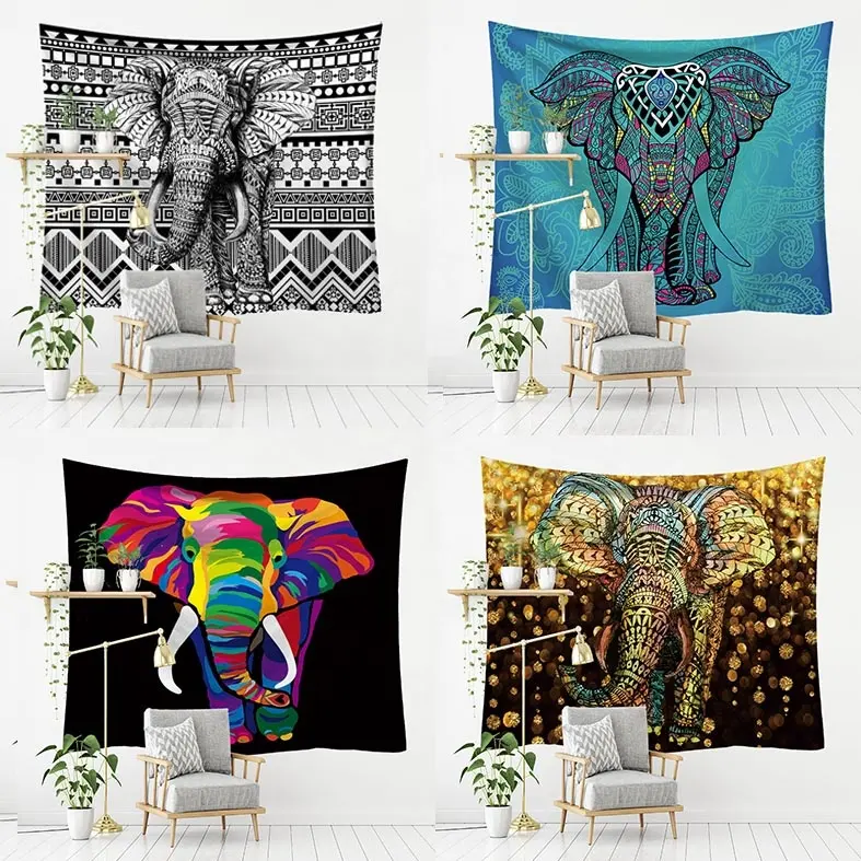 Hippie indien bohème éléphant série Mandala tenture murale Rectangle tapisseries plage jette nappe collège dortoir décor