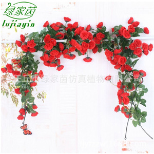 Guirlandes de roses artificielles vertes en soie pour décoration murale et de plafond, idéales pour mariages et décoration intérieure - Product Image 2