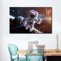 Impression d'art encadrée sur le thème de l'espace, dessin animé, aquarelle, peinture murale de planète, peinture sur toile à thème cosmique, vaisseau spatial, astronaute, enfants