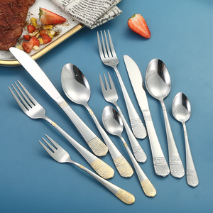 20-Piece Gold Plated Flatware Set, Luxury Crown Stainless Steel Royal Cutlery, Vintage Steak Knife Fork Spoon for Dinner - Product Image 1