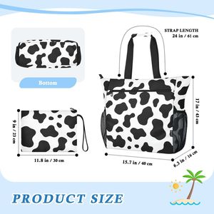 Bolso de Playa con Estampado de Vaca para Mujer, con Correa, Bolso de Hombro Personalizado con Bolsa a Juego para Vacaciones de Verano - Product Image 3