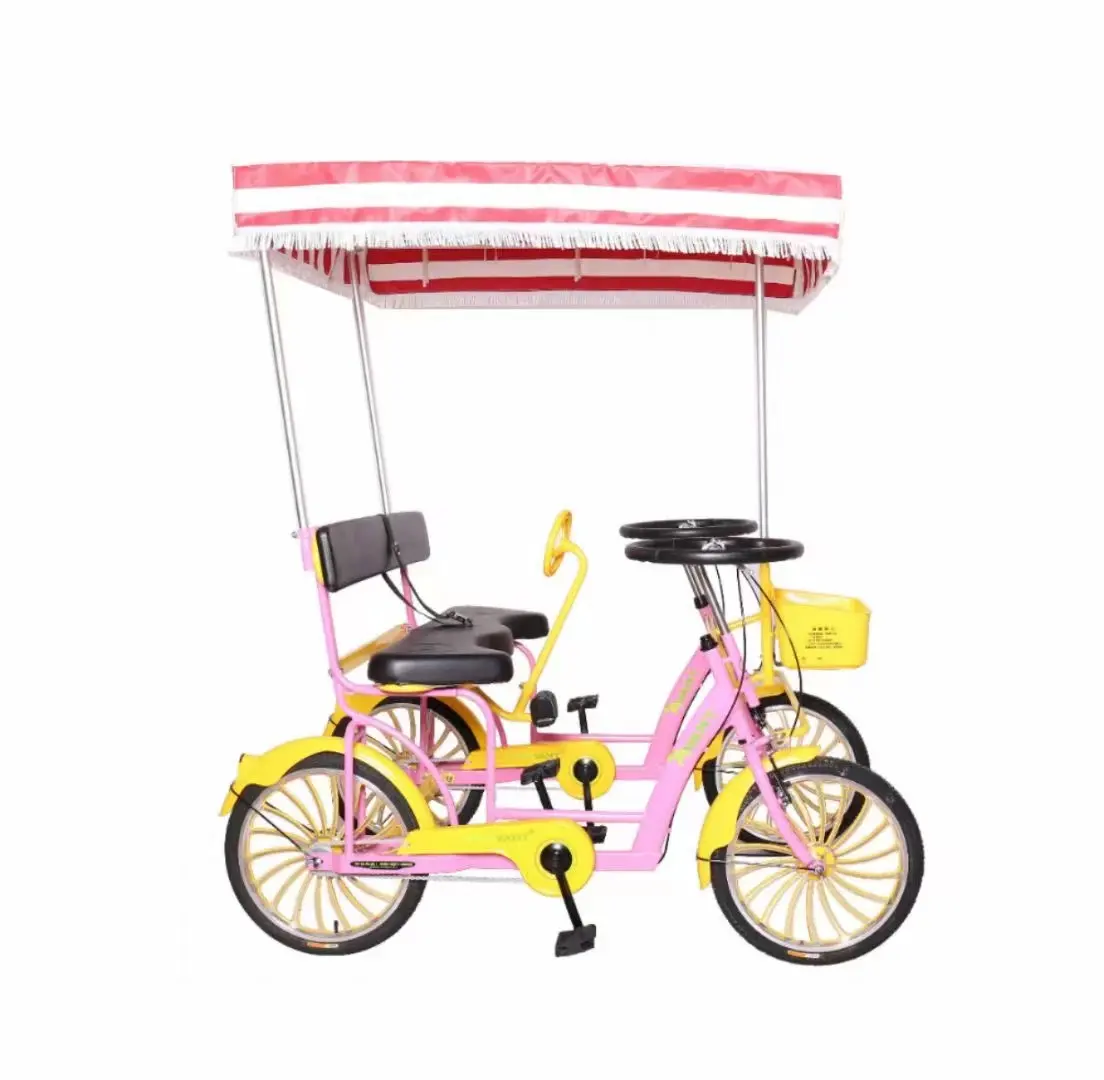 2 person surrey bikes with drum brake /rental tandem bikes with kids steering wheel/tandem bikes with roof hot selling