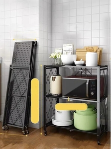 Étagère de rangement pliable à 5 niveaux en métal, type autoportant, blanc/noir, revêtement poudré, pour <span class=keywords><strong>cuisine</strong></span>, organisateur multifonctionnel - Product Image 4