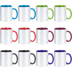 Mug en céramique 11 oz personnalisable avec logo DIY, transfert thermique blanc, intérieur et poignée colorés, avec revêtement pour sublimation - Product Image 1