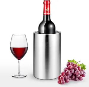 Stainless Steel Double Wall Wine Chiller Wine Bottle Cooler Ice Bucket Insulated Vacuum Champagne Beer Can Cooler for Hours