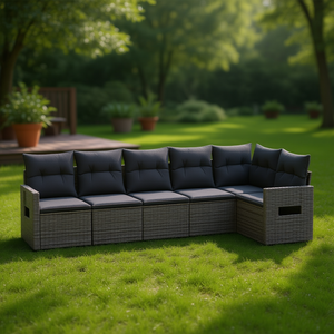 Conjunto de Sofás de Jardín Gris Oscuro, 6 Plazas, Muebles de Ratán para Exteriores, Diseño Contemporáneo - Product Image 2