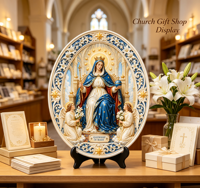 Artisanat en résine personnalisé « Reine Marie » – Plaque en relief 3D Art Déco, Sceptre de la Reine du Ciel, Décoration murale pour église catholique ou maison, Cadeau