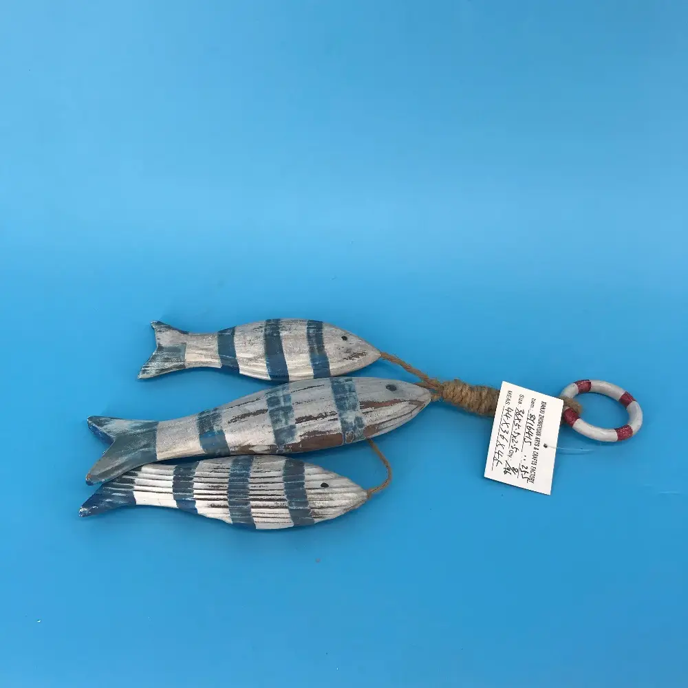 36x5.5x2.5 Pcs Set Wooden Handcrafted Fish Wall Hanging Decor
