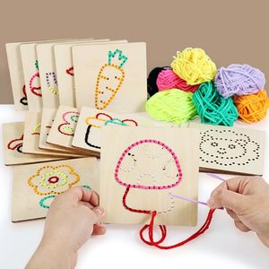 กระดานไม้ร้อยเชือกสำหรับเด็ก งานฝีมือ ของเล่นเย็บผ้า ขนาด 28x17x6.5 ซม. ชุดอุปกรณ์การศึกษาสำหรับเด็กอายุ 4-6 ปี - Product Image 2