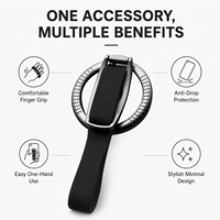 Support de téléphone portable magnétique portable avec anneau creux en alliage de zinc et sangle de poignet en silicone pour utilisation sur support de bureau